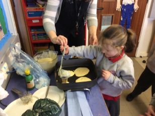 P1/2 made pancakes for Pancake Tuesday